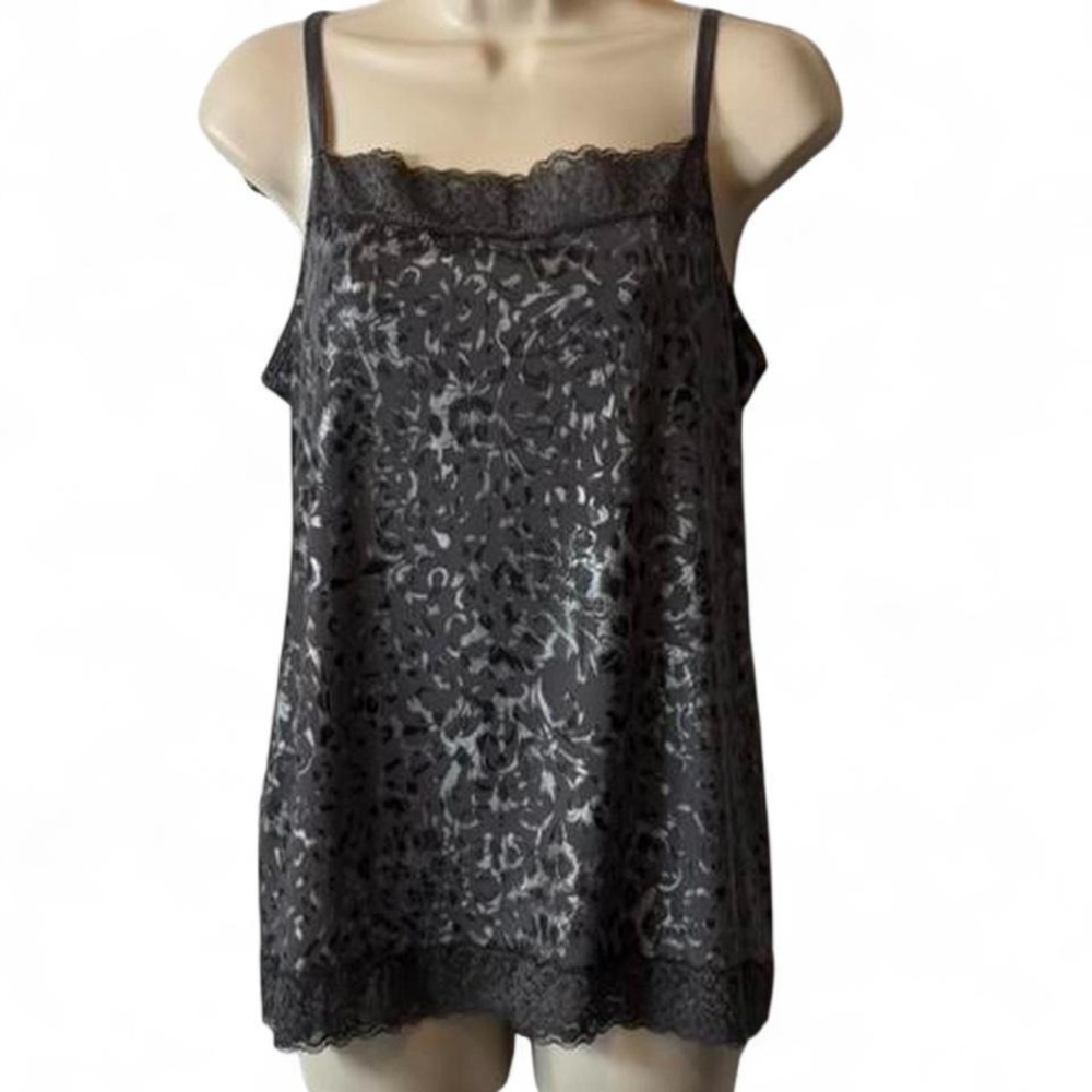 Vintage 90s/Y2k Fashion Bug Gray Satin & Lace Cami Top, Women's Size XL